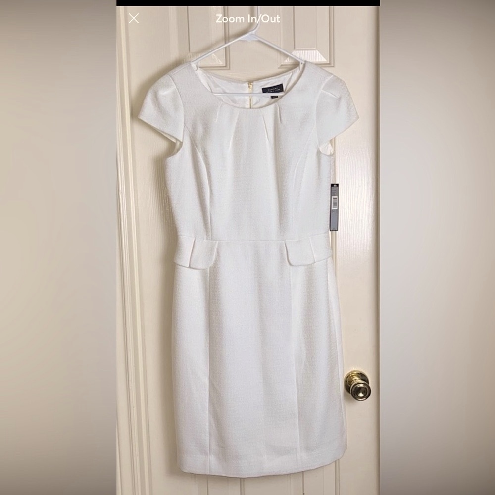 NWT Tahari • Arthur S Levine Women's Ivory Cap-Sleeve Sheath Dress